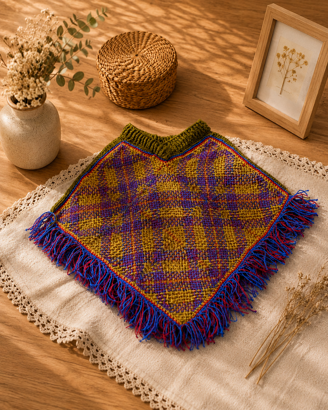 Poncho artesanal de lana